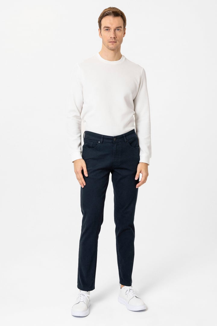 Lacivert Slim Fit Düz Kanvas Pantolon