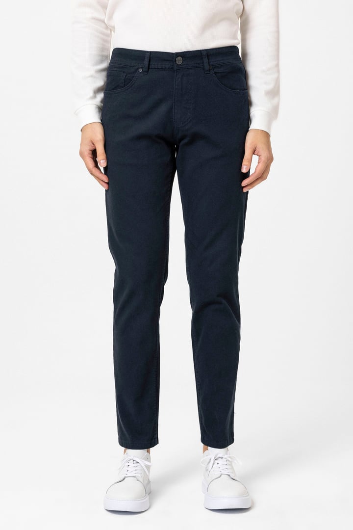 Lacivert Slim Fit Düz Kanvas Pantolon