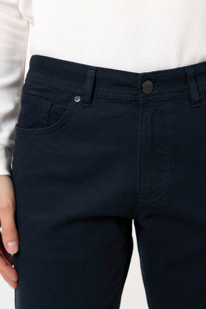 Lacivert Slim Fit Düz Kanvas Pantolon