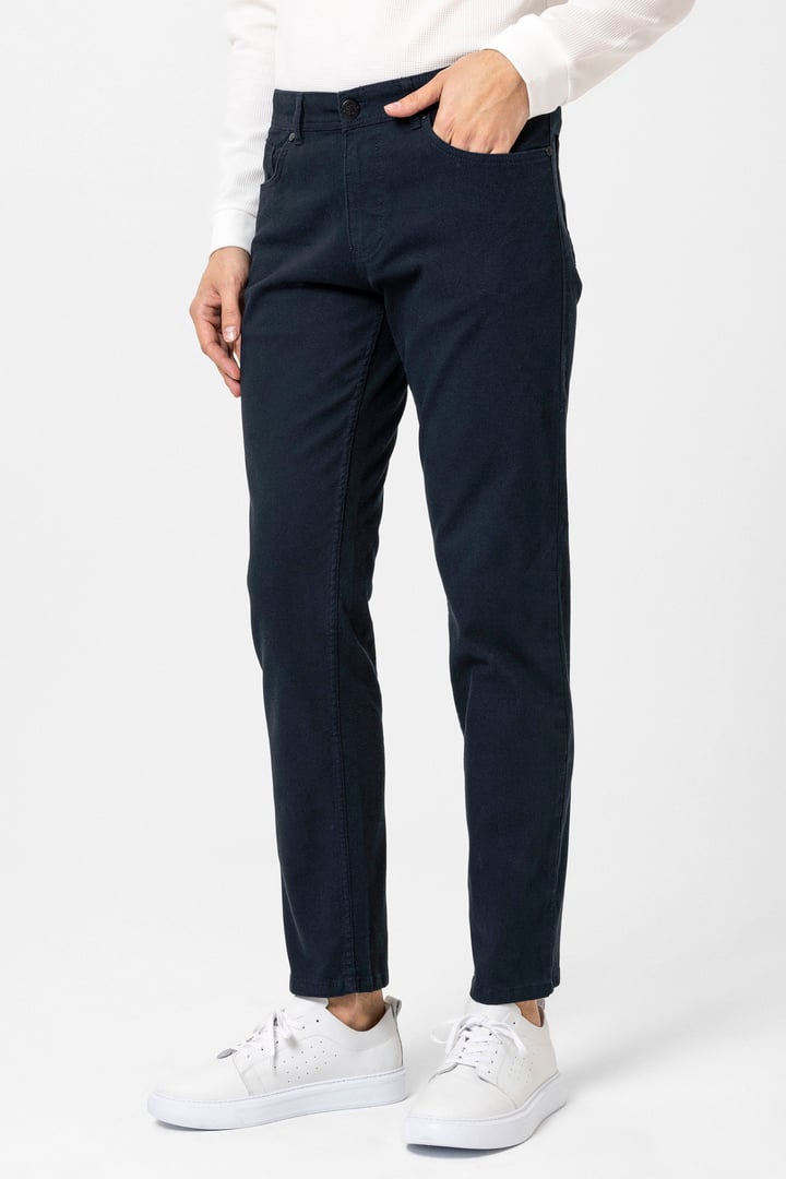 Lacivert Slim Fit Düz Kanvas Pantolon