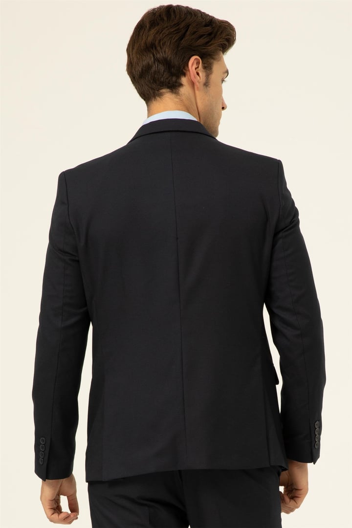 Lacivert Slim Fit Düz Sivri Yaka 6 Drop Klasik Takım Elbise
