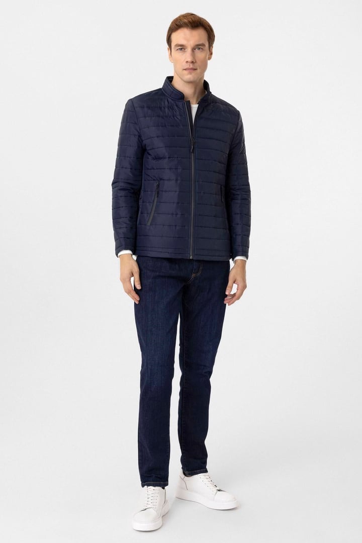 Lacivert Slim Kapitone Mont