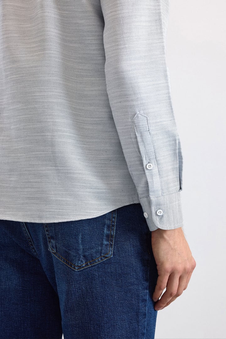 Lacivert Slim Klasik Yaka Düz Cepsiz Düğmeli Uzun Kollu Standart Casual Gömlek