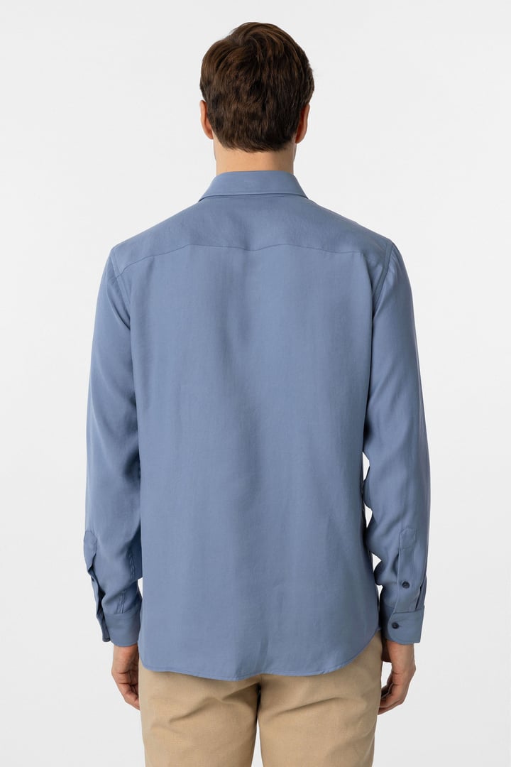 Mavi Slim Fit Düz Klasik Yaka Gömlek