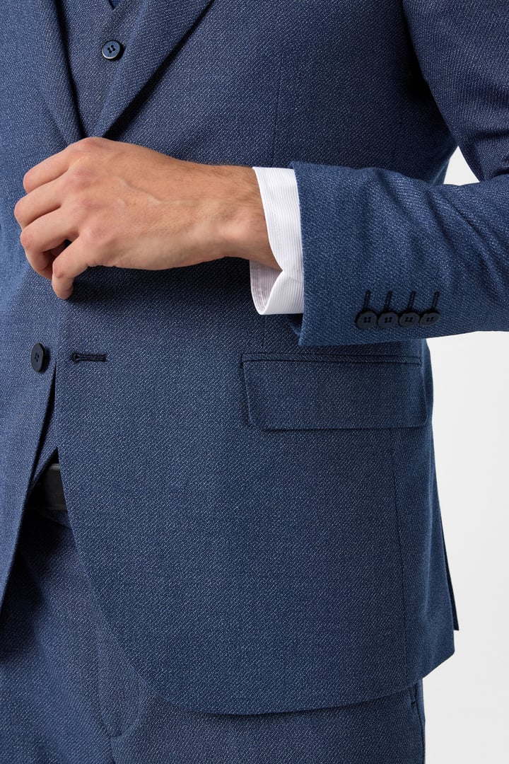 Parlament Mavi Slim Fit Desenli Mono Yaka 6 Drop Yelekli Klasik Takım Elbise