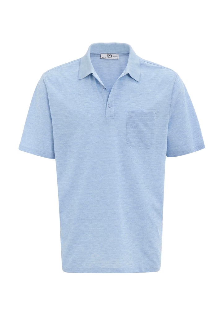 Saks Mavi Regular Armürlü Polo Yaka Tişört