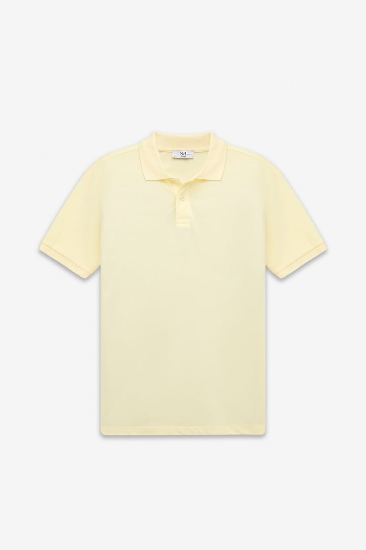 Sarı Slim Düz Düğmeli Polo Yaka Tişört