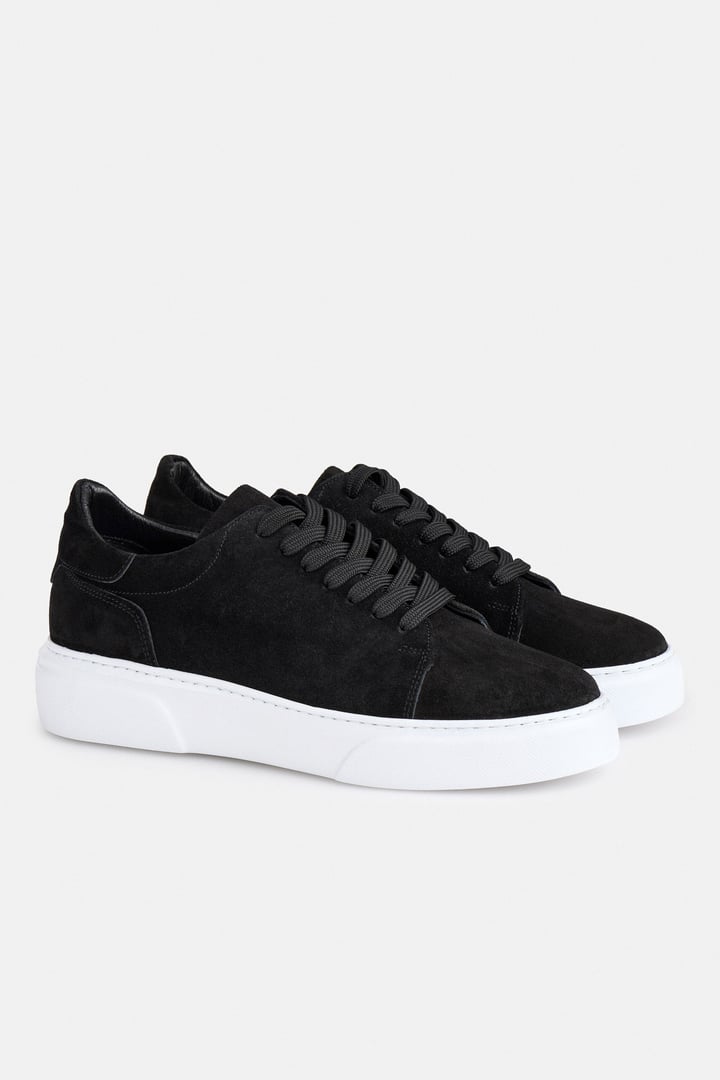 Siyah Gerçek Deri Bağcıklı Sneakers
