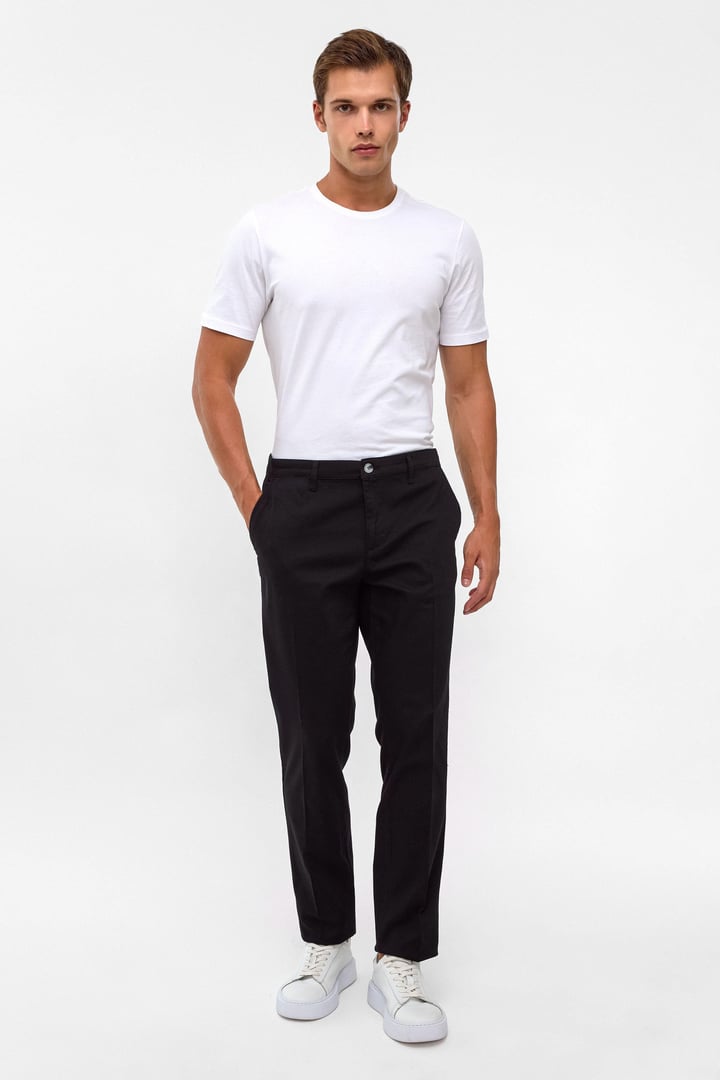 Siyah Regular Armürlü Chino Pantolon