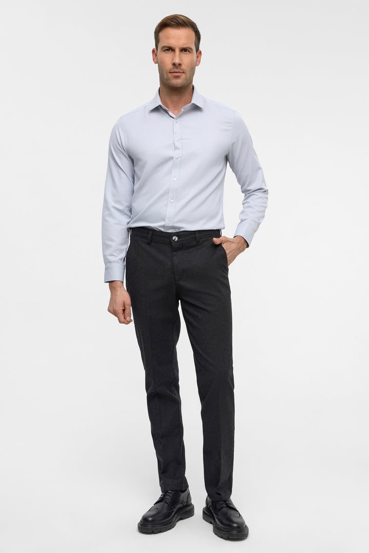 Siyah Regular Armürlü Kanvas Pantolon