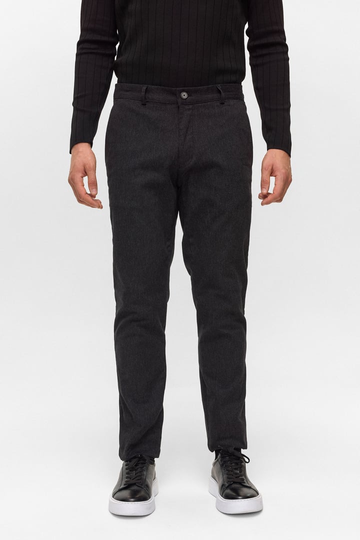 Siyah Regular Armürlü Kanvas Pantolon