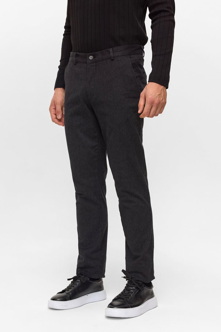 Siyah Regular Armürlü Kanvas Pantolon