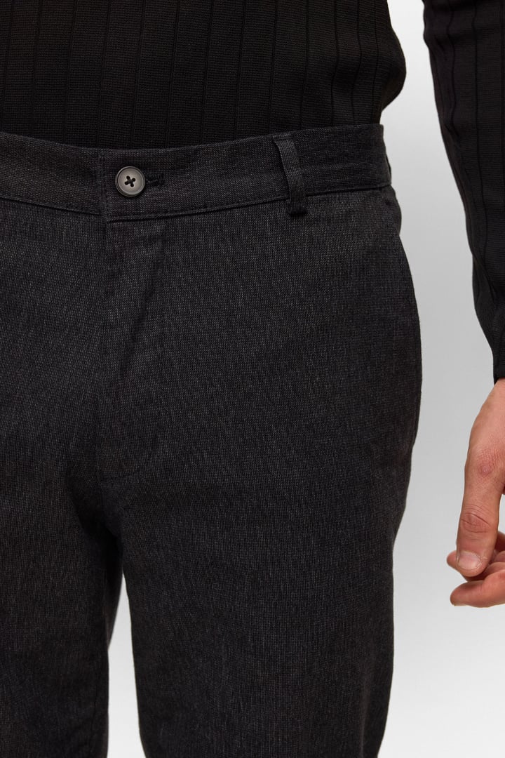 Siyah Regular Armürlü Kanvas Pantolon