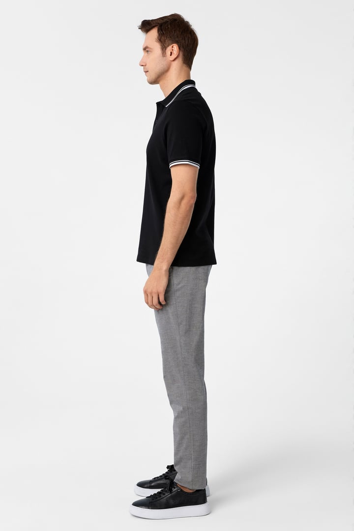 Siyah Regular Armürlü Polo Yaka Tişört