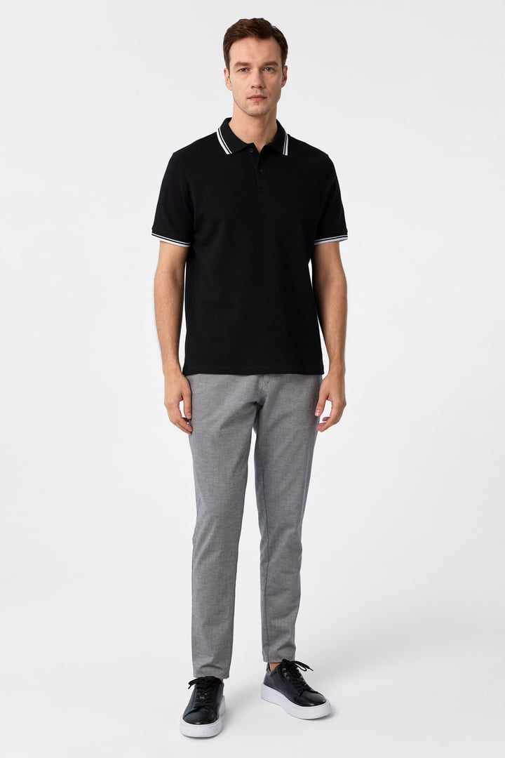 Siyah Regular Armürlü Polo Yaka Tişört