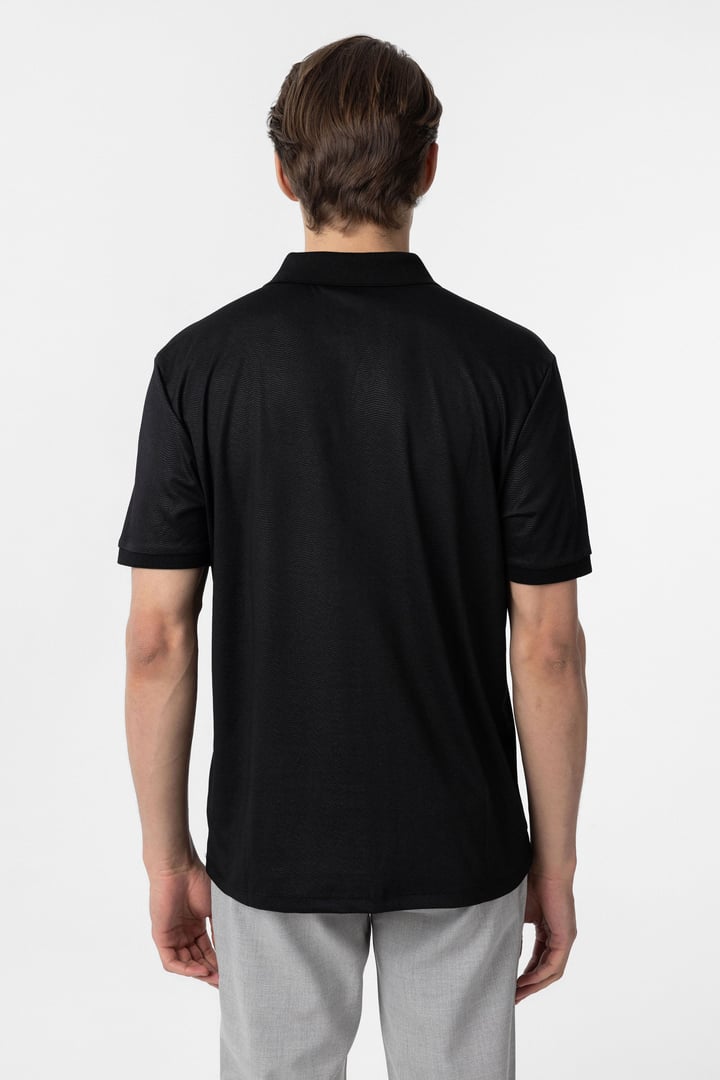 Siyah Regular Baskılı Polo Yaka Tişört