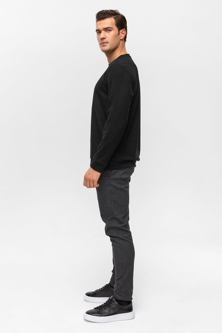 Siyah Regular Düz Bisiklet Yaka Sweatshirt