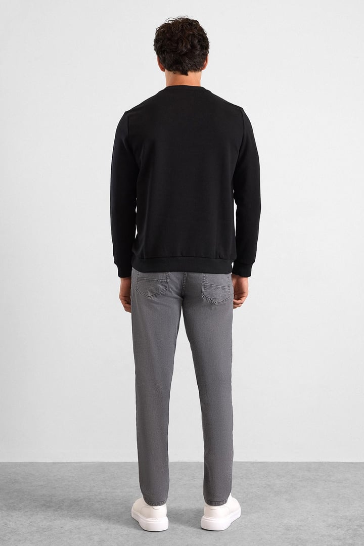 Siyah Regular Düz Bisiklet Yaka Sweatshirt
