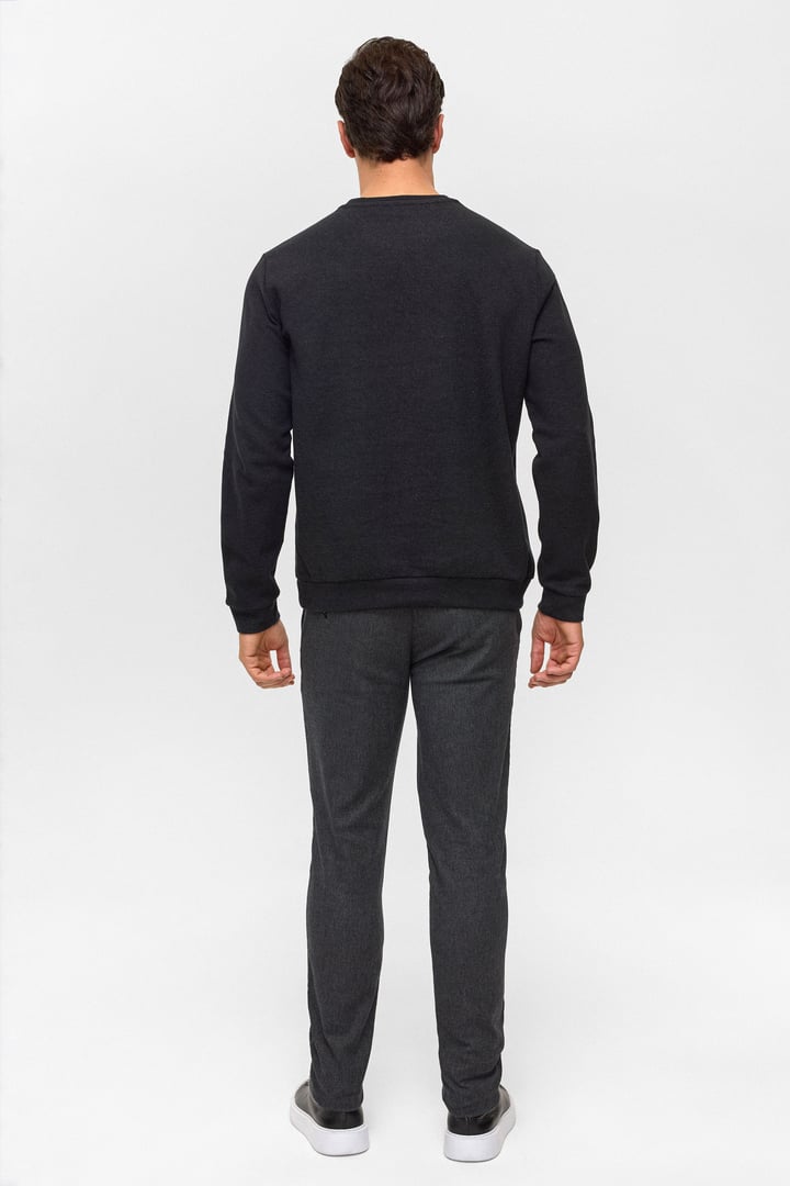 Siyah Regular Düz Bisiklet Yaka Sweatshirt