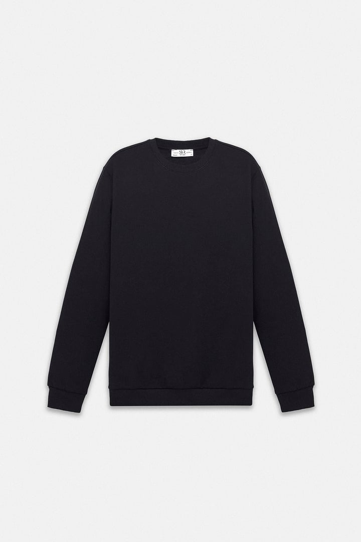 Siyah Regular Düz Bisiklet Yaka Sweatshirt