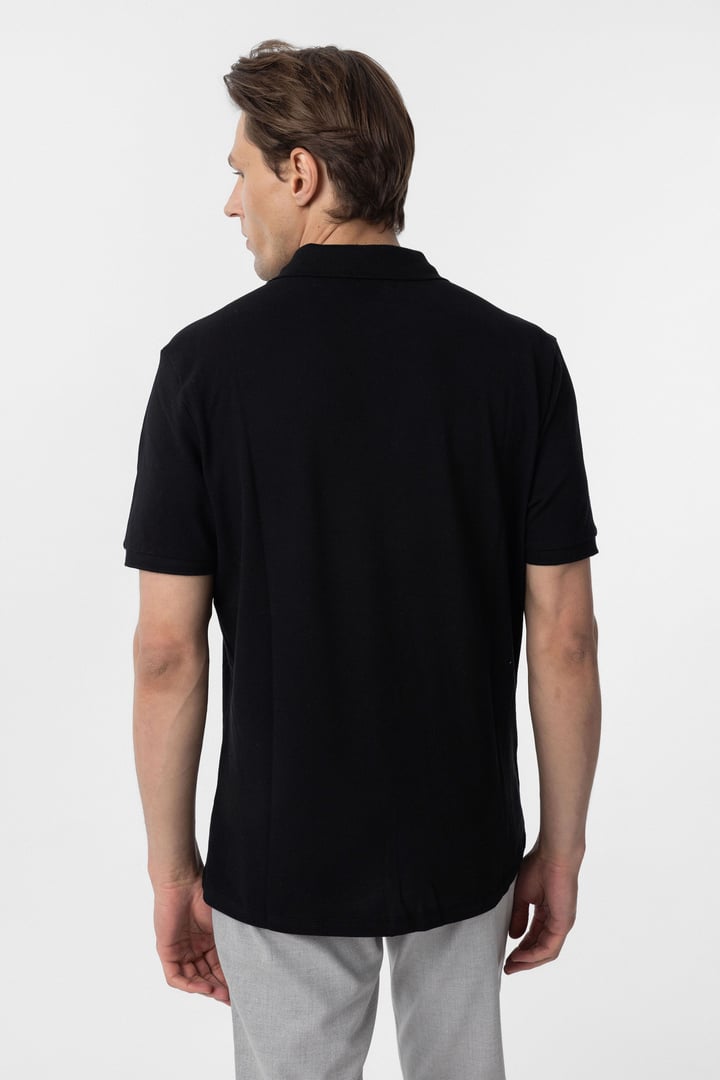 Siyah Regular Düz Polo Yaka Tişört