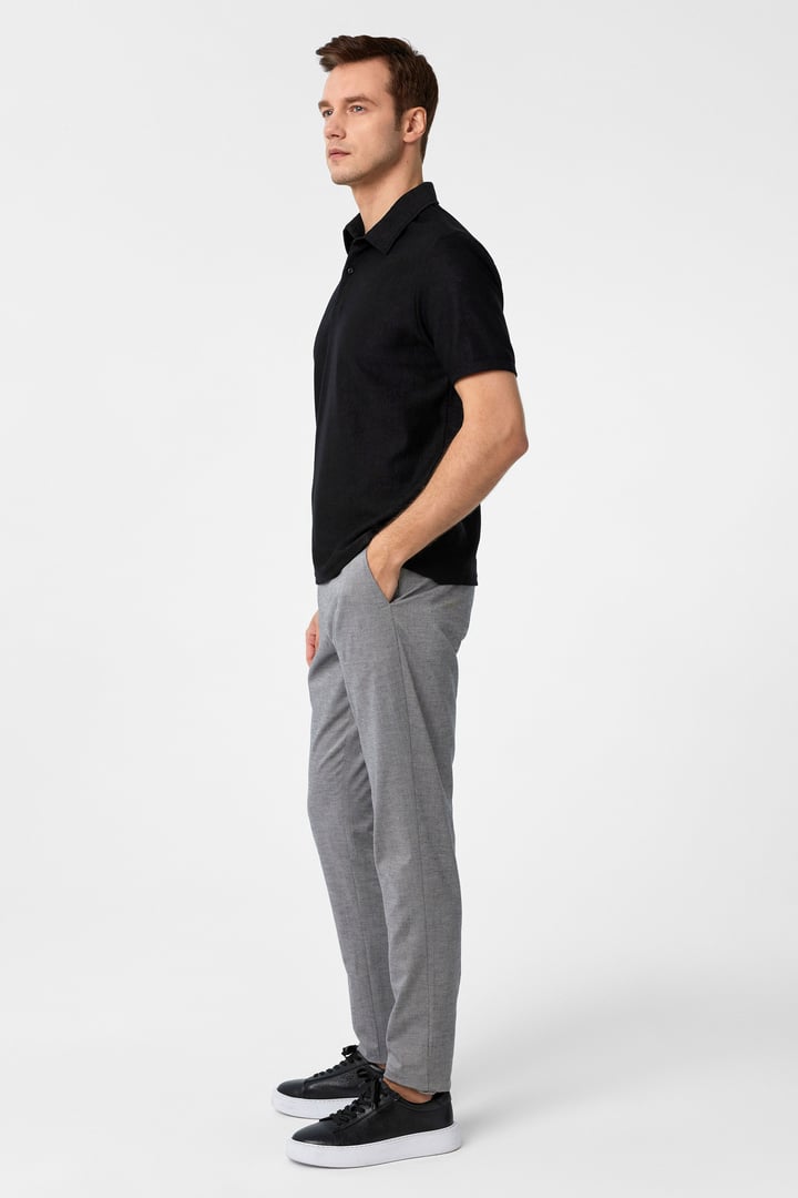 Siyah Regular Düz Polo Yaka Tişört