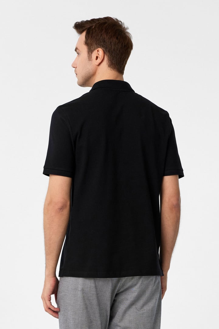 Siyah Regular Düz Polo Yaka Tişört