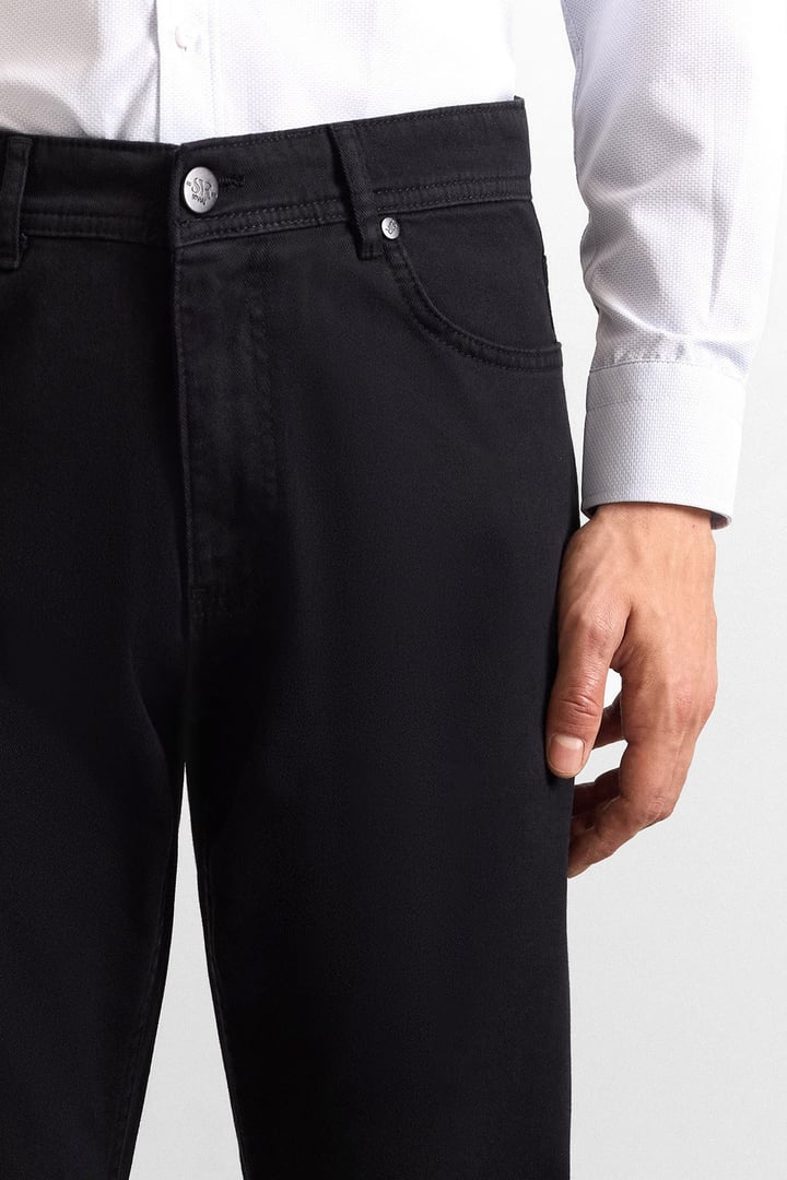 Siyah Regular Düz Twill Normal Bel Casual Pantolon