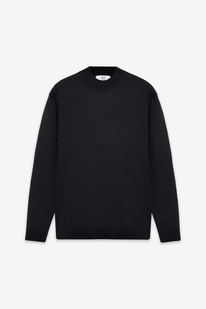 Siyah Regular Düz Yarım Balıkçı Yaka Kazak