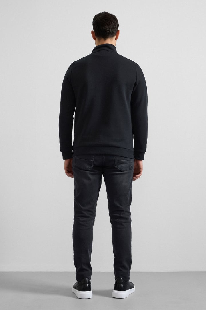 Siyah Regular Düz Yarım Balıkçı Yaka Sweatshirt