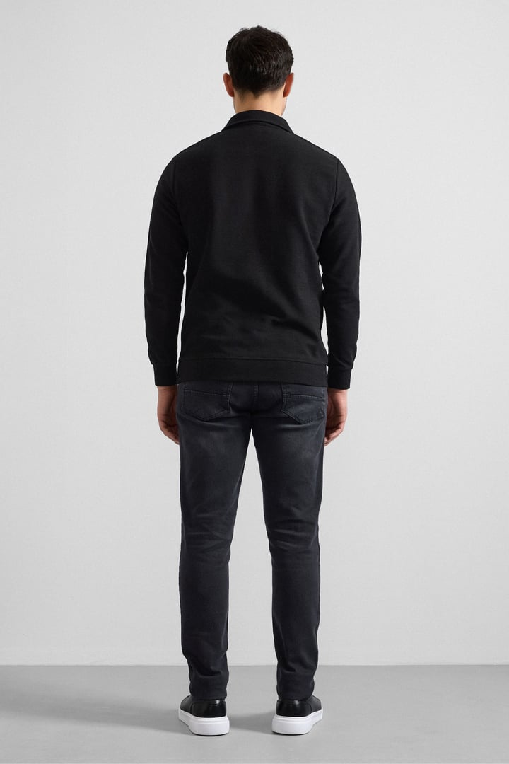 Siyah Regular Düz Yarım Balıkçı Yaka Sweatshirt