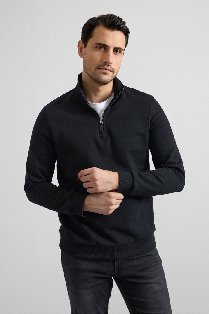 Siyah Regular Düz Yarım Balıkçı Yaka Sweatshirt