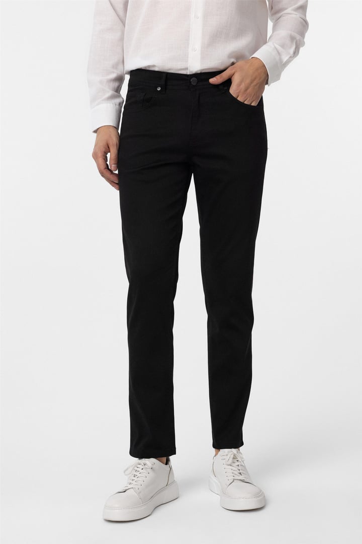 Siyah Slim Fit 5 Cep Kalıp Armürlü Kanvas Pantolon