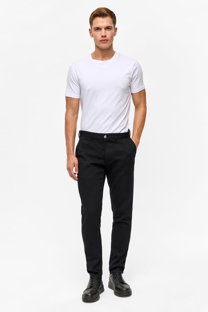 Siyah Slim Armürlü Kanvas Pantolon