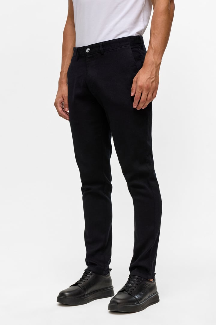 Siyah Slim Armürlü Kanvas Pantolon