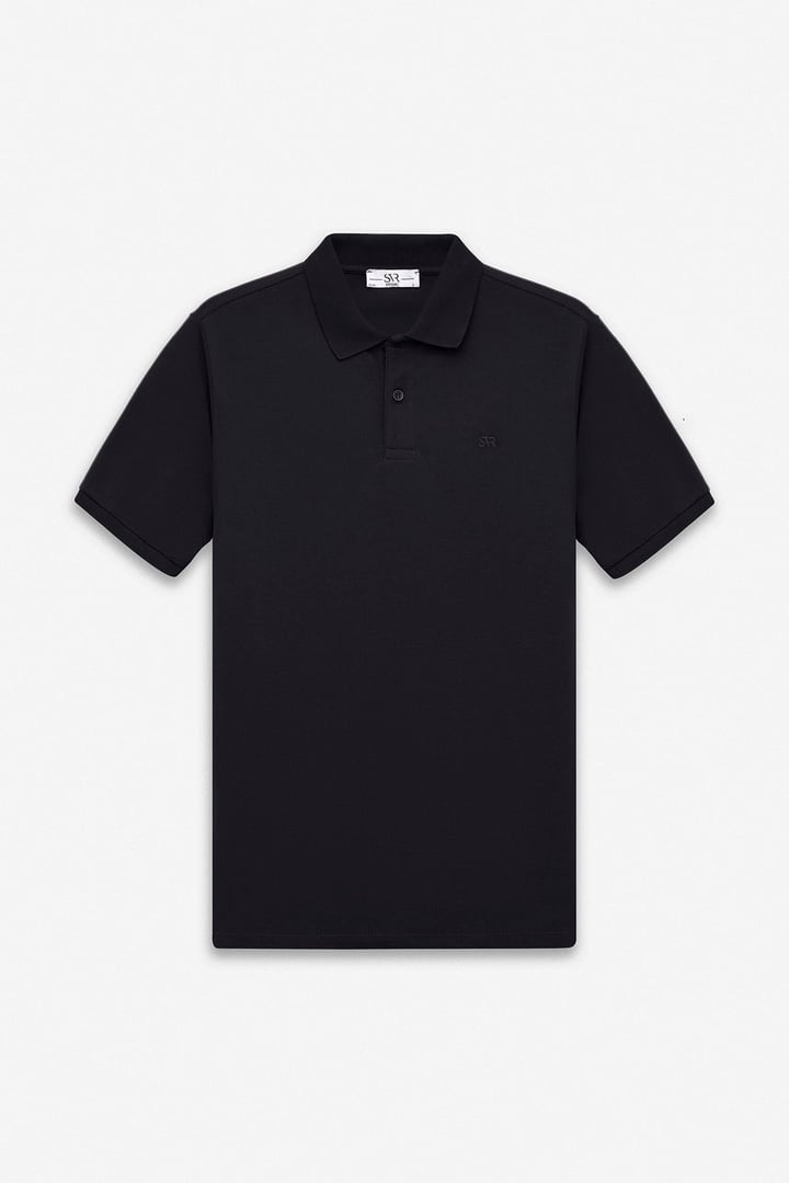 Siyah Slim Düz Baskısız Pike Düğmeli Polo Yaka Tişört