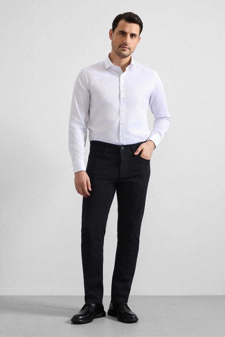 Siyah Slim Düz Casual Pantolon