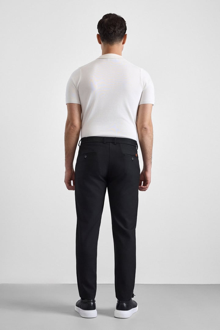 Siyah Slim Düz İnterlok Yarım Lastikli Rüzgar Geçirmez Jogger Pantolon