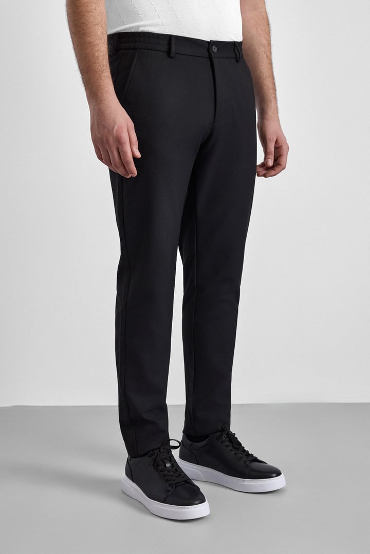 Siyah Slim Düz İnterlok Yarım Lastikli Rüzgar Geçirmez Jogger Pantolon