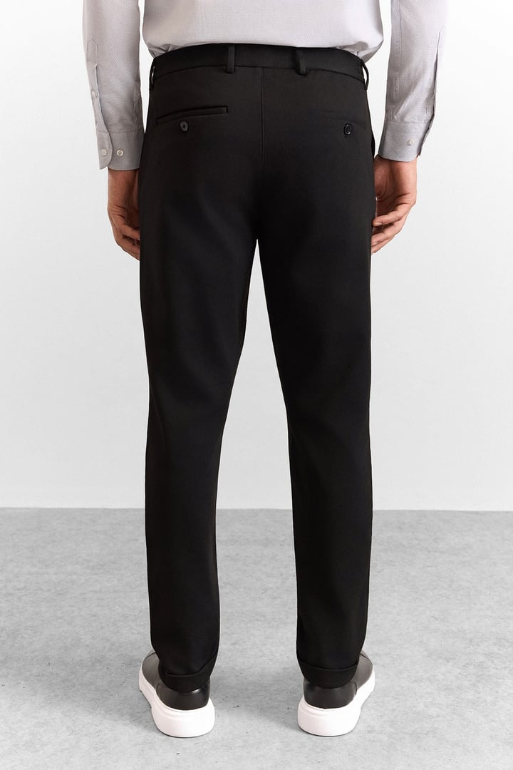 Siyah Slim Düz Twill Yarım Lastikli Jogger Pantolon