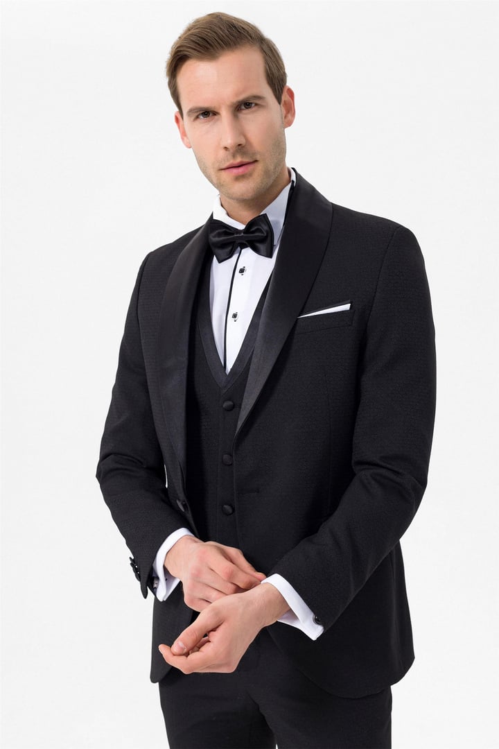Siyah Slim Fit Armürlü 6 Drop Smokin & Damatlık