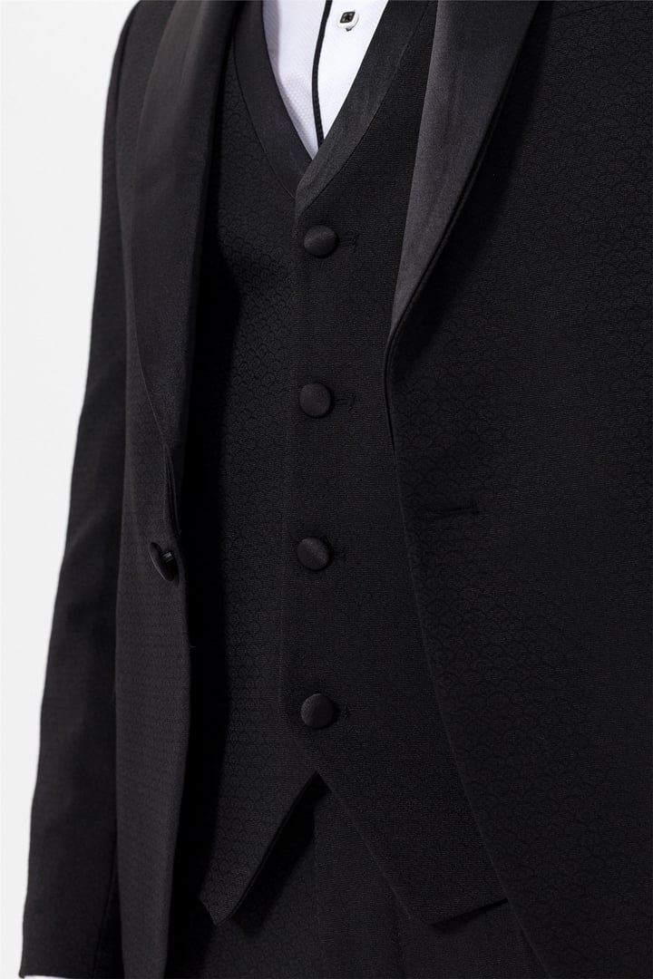 Siyah Slim Fit Armürlü 6 Drop Smokin & Damatlık