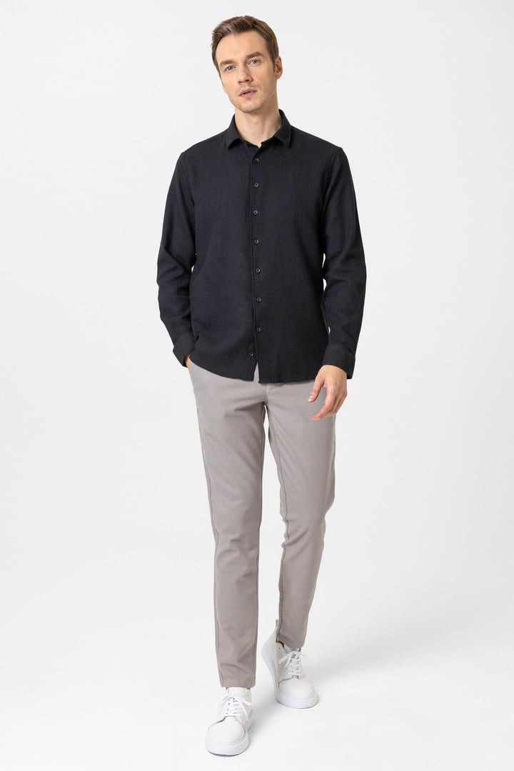 Siyah Slim Fit Desenli Klasik Yaka Gömlek