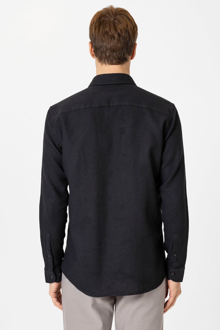 Siyah Slim Fit Desenli Klasik Yaka Gömlek