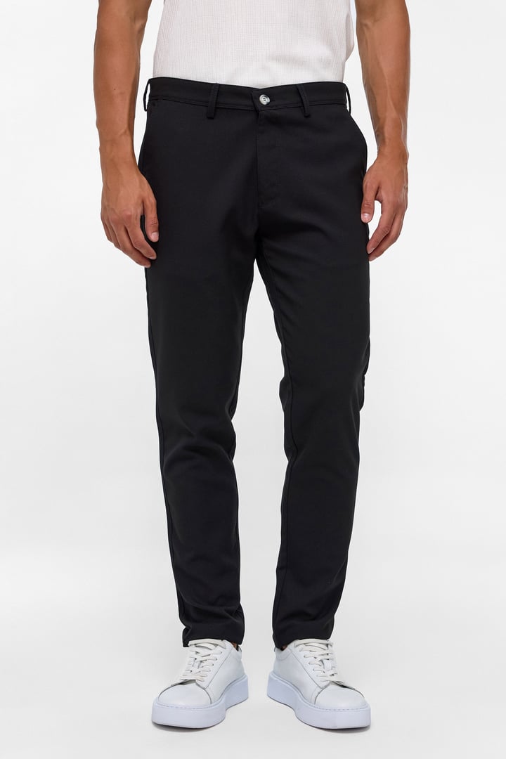 Siyah Slim Fit Desenli Kumaş Pantolon
