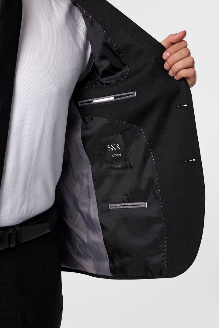 Siyah Slim Fit Desenli Mono Yaka 6 Drop Klasik Takım Elbise