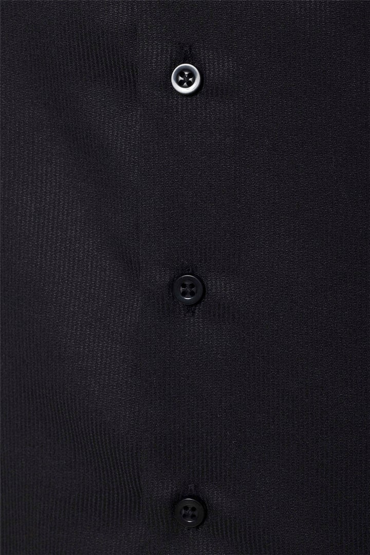 Siyah Slim Fit Düz Klasik Yaka Gömlek