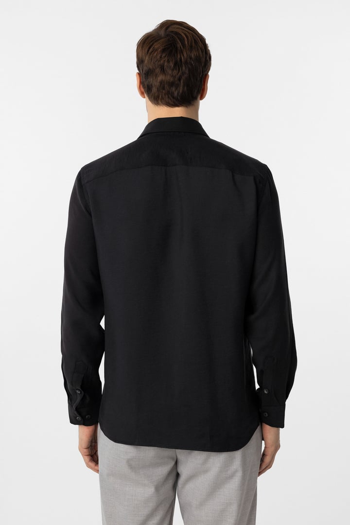 Siyah Slim Fit Düz Klasik Yaka Gömlek