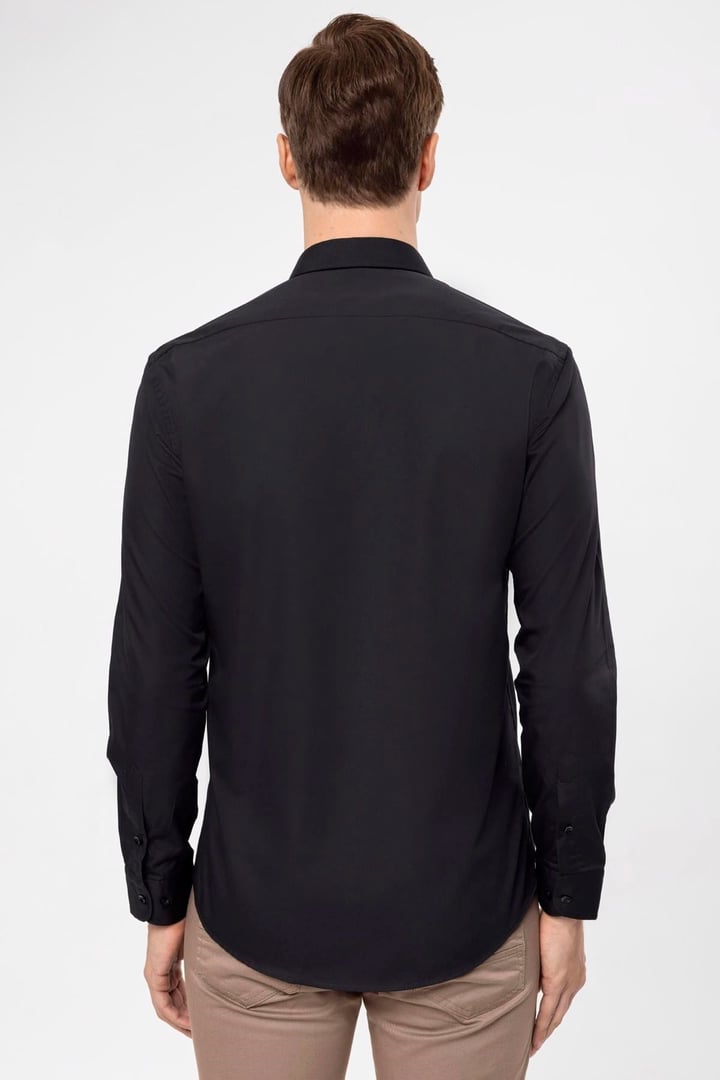 Siyah Slim Fit Düz Klasik Yaka Gömlek