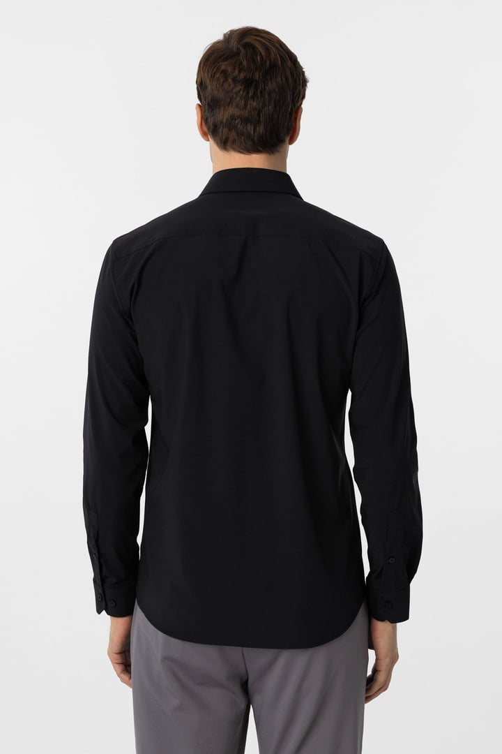 Siyah Slim Fit Düz Klasik Yaka Gömlek